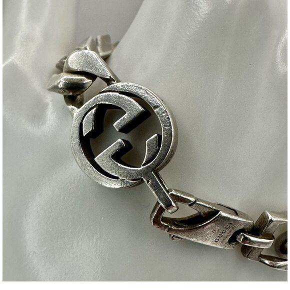 Gucci sterling silver cuban link chain bracelet with interlocking G - Picture 13 of 14